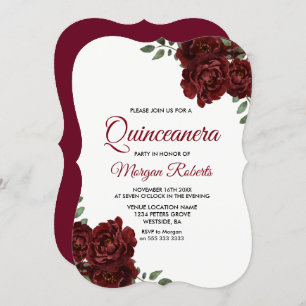 Burgundy Red Rose Beautiful Quinceanera Invite
