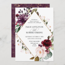 Burgundy Red Rose Floral Frame Wedding