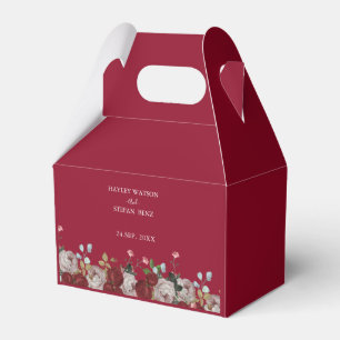 Burgundy Red Rose Floral Wedding  Favour Box