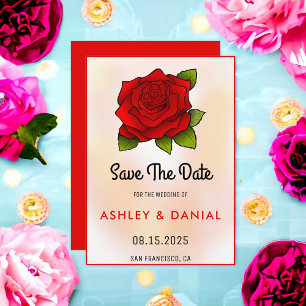 Burgundy red rose floral Wedding Save the Date Invitation