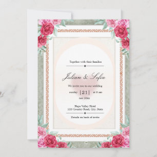 Burgundy Red Rose Geometric Tribal Border Oval Invitation