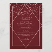 Burgundy Red Rose Gold Confetti Border Sweet 16
