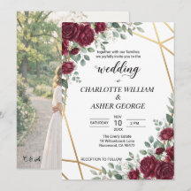 Burgundy Red Rose Gold Geometry Wedding Invitation