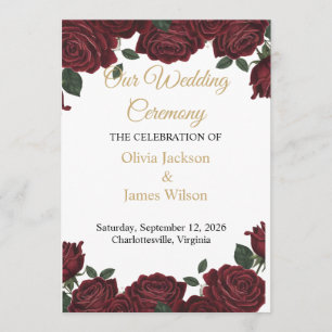 Burgundy Red Rose Gold Script Moody Dark Romance  Programme