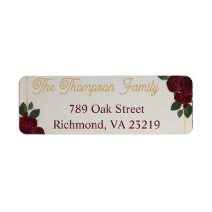 Burgundy Red Rose Gold Script Wedding Address Labe