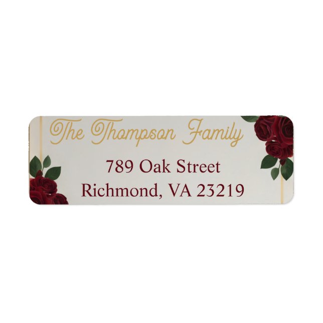 Burgundy Red Rose Gold Script Wedding Address Labe (Front)