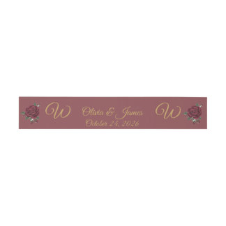 Burgundy Red Rose Gold Script Wedding Invitation Belly Band