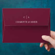 Burgundy Red Rose Monogram Wedding Envelope