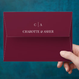Burgundy Red Rose Monogram Wedding Envelope