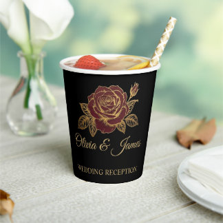 Burgundy Red Rose Moody Dark Romance Wedding Paper Cups