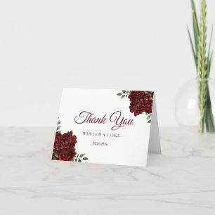 Burgundy Red Rose Wedding or Quinceanera Thank You Card