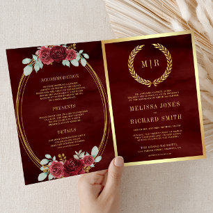 Burgundy Red Roses All in One QR Code Wedding Invitation