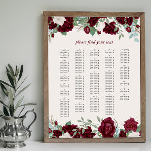 Burgundy Red Roses Alphabetical Seating Chart