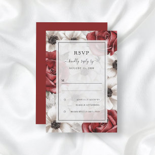 Burgundy Red Roses Anemone Floral Wedding RSVP   Invitation