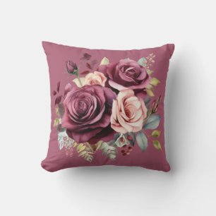 Burgundy Red Roses Classic Floral  Cushion