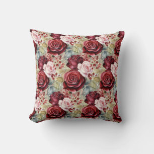 Burgundy Red Roses Classic Floral  Cushion