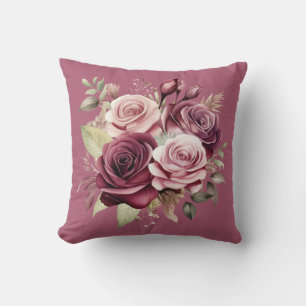 Burgundy Red Roses Classic Floral  Cushion