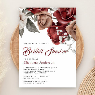 Burgundy Red Roses Floral Bridal Shower Invitation
