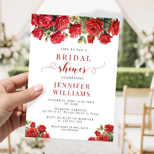 Burgundy Red Roses Floral Bridal Shower Invitation