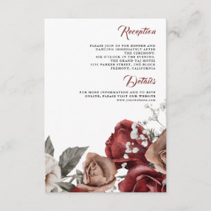 Burgundy Red Roses Floral Wedding Details Enclosure Card
