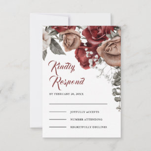Burgundy Red Roses Floral Wedding RSVP Card