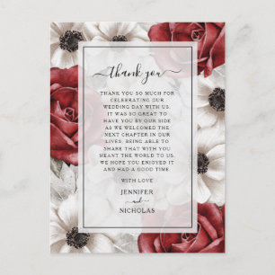 Burgundy Red Roses Floral Wedding Thank You  Postcard