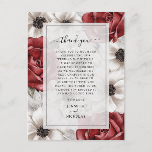 Burgundy Red Roses Floral Wedding Thank You Postcard