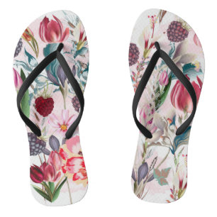 Burgundy Red Rustic Flowers Floral Nature Jandals