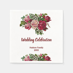 Burgundy Red Rustic Roses Floral Country Wedding Napkin
