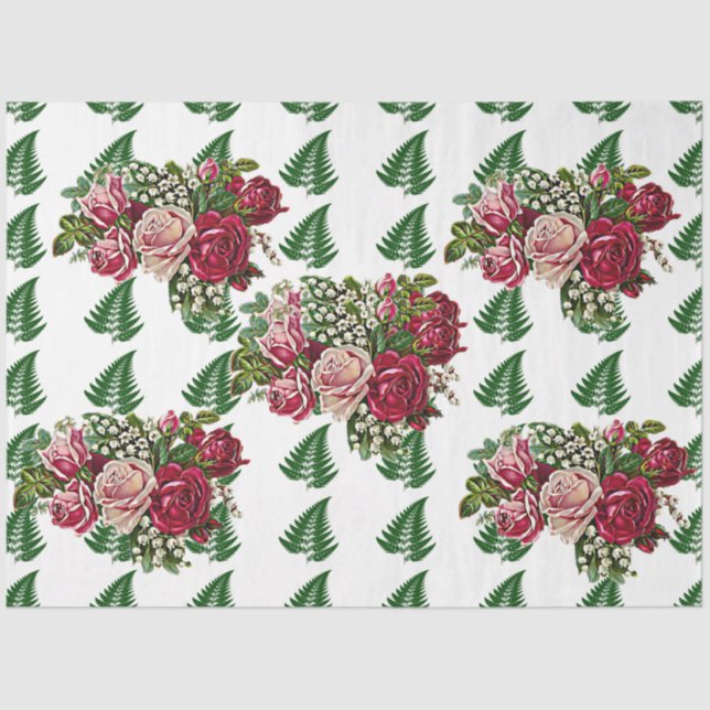 Burgundy Red Rustic Roses Floral Country Wedding Tissue Paper (Front)