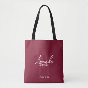 Burgundy Red Script Personalised Bridesmaid's Name Tote Bag