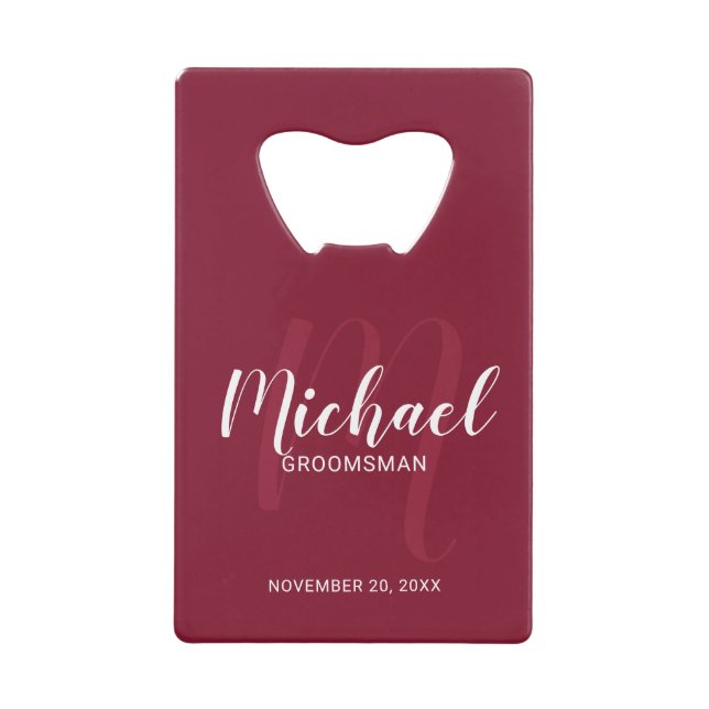 Burgundy Red Script Personalised Groomsmen (Front)