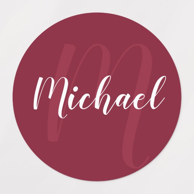 Burgundy Red Script Personalised Monogram and Name (Design 1)