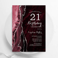 Burgundy Red Silver Agate 21st Birthday