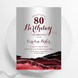 Burgundy Red Silver Agate 80th Birthday Party Invitation<br><div class="desc">Burgundy red and silver agate 80th birthday party invitation. Elegant modern design featuring watercolor agate marble geode background,  faux glitter silver and typography script font. Trendy invite card perfect for a stylish women's bday celebration. Printed Zazzle invitations or instant download digital printable template.</div>