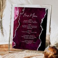 Burgundy Red Silver Agate Script Wedding Bar Menu