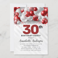 Burgundy Red Silver Balloon Glitter 30th Birthday