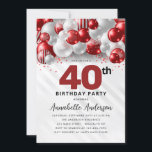 Burgundy Red Silver Balloon Glitter 40th Birthday Invitation<br><div class="desc">Modern Glam Burgundy Red Silver Balloon Glitter Sparkle Any Age Birthday Invitation</div>