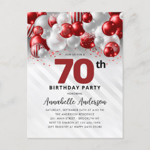 Burgundy Red Silver Balloon Glitter 70th Birthday Postcard