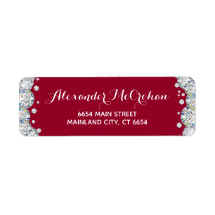 Burgundy Red Silver Diamond Glitter Return Address