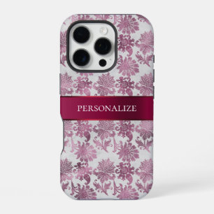 Burgundy Red Silver Floral iPhone 16 Pro Case