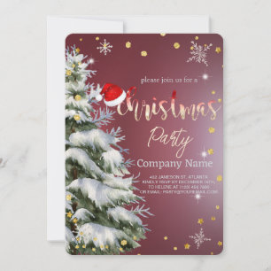 Burgundy red,Snowy Christmas Tree , Diamonds  Invitation
