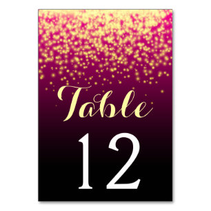 Burgundy red sparkling lights wedding table number