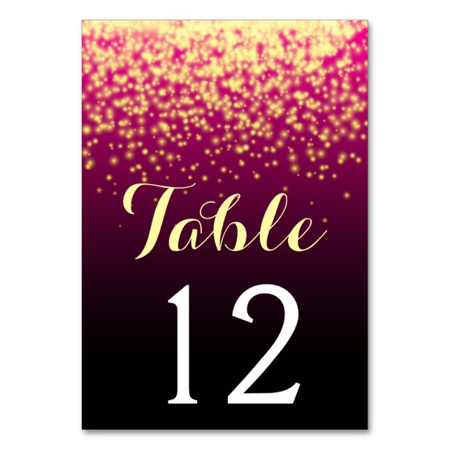 Burgundy red sparkling lights wedding table number (Front)
