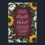 Burgundy Red Sunflower Greenery Wreath Wedding Invitation<br><div class="desc">Template design features a burgundy red barn wood background decorated with a watercolor wreath of daisies,  sunflowers,  greenery,  eucalyptus,  baby's breath,  and lily of the valley.  This botanical design features a matching garden wreath on the back. View the collection on this page to find coordinating items.</div>