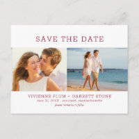 Burgundy Red Text 3 Photo Wedding Save the Date