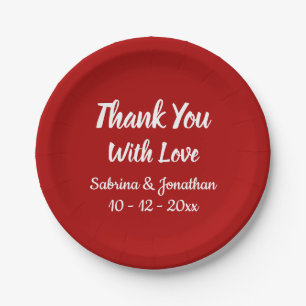 Burgundy Red Thank You Wedding Party Country Paper Plate