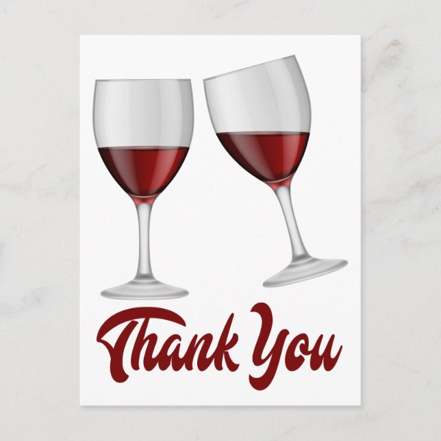 Burgundy Red Thank You Wine / Champagne Glasses Postcard (Front)