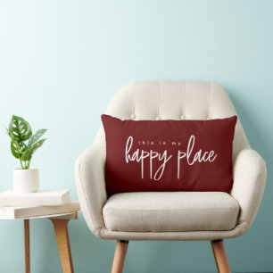Burgundy red This is my Happy Place Modern Simple Lumbar Cushion