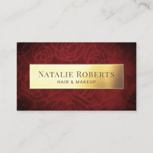 Burgundy Red Velvet Gold Label Makeup Hair Salon Business Card